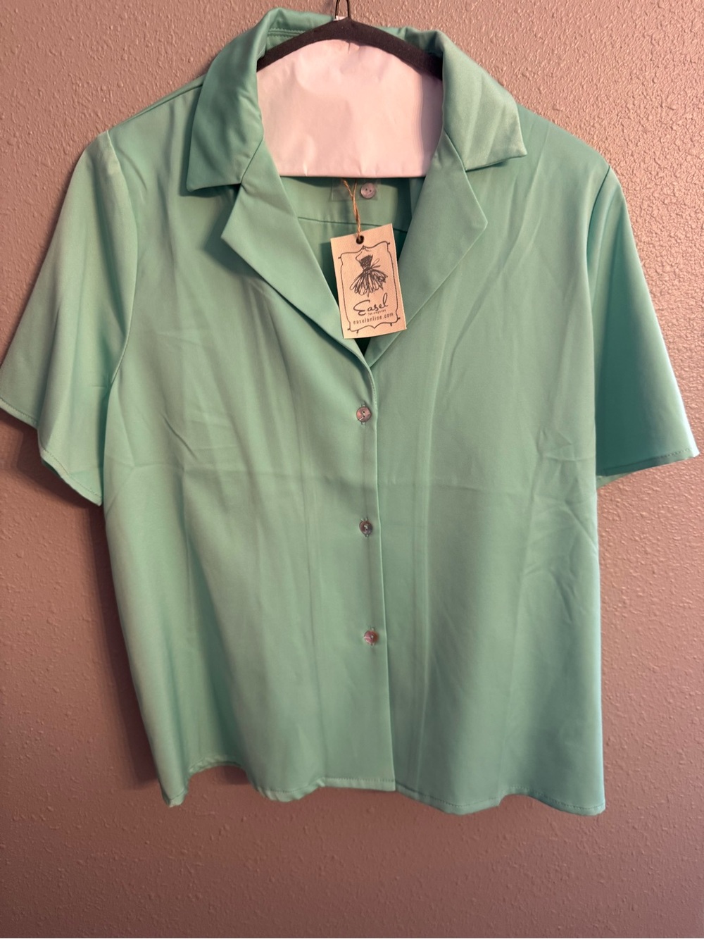 easel Short-Sleeve Button Front Shirt in Mint Green